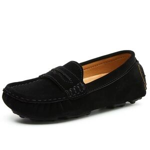 Kids black velvety soft penny loafers